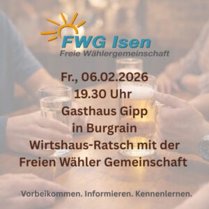 Mehr über den Artikel erfahren Wirtshaus-Ratsch Kommunalwahlen 2026 – Gasthaus Gipp